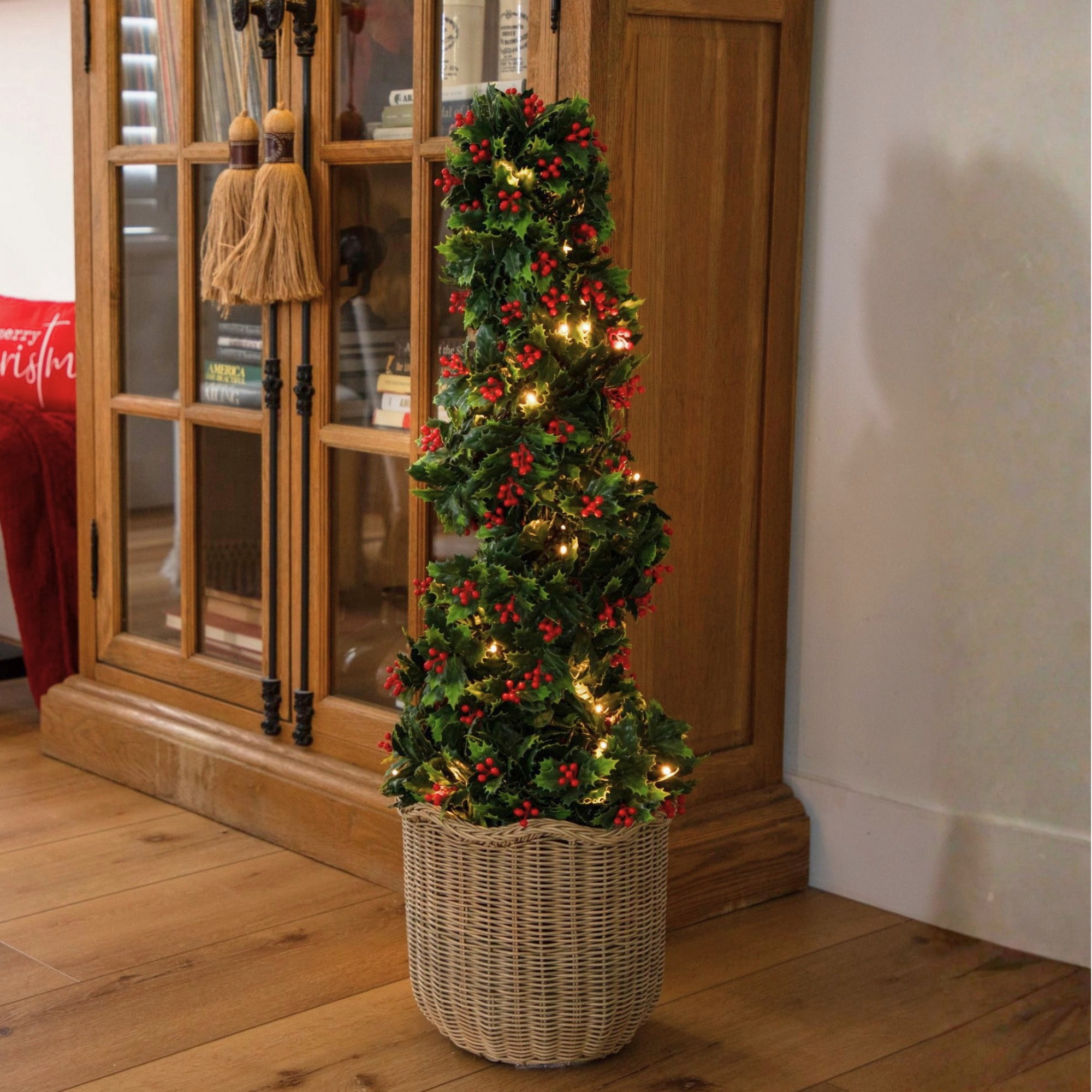 3ft. UV Resistant Pre-Lit Artificial Holly Berry Christmas Spiral Tree with 36 LED Lights (Indoor/Outdoor)