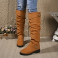thumbnail image 2 of Rokment Slouchy Boots for Women Knee High Wide Calf Fashion Buckles Suede Chunky Block Low Heel Casual over The Knee Long Tall Dress Boots Ladies Orange Size 6.5, 2 of 7