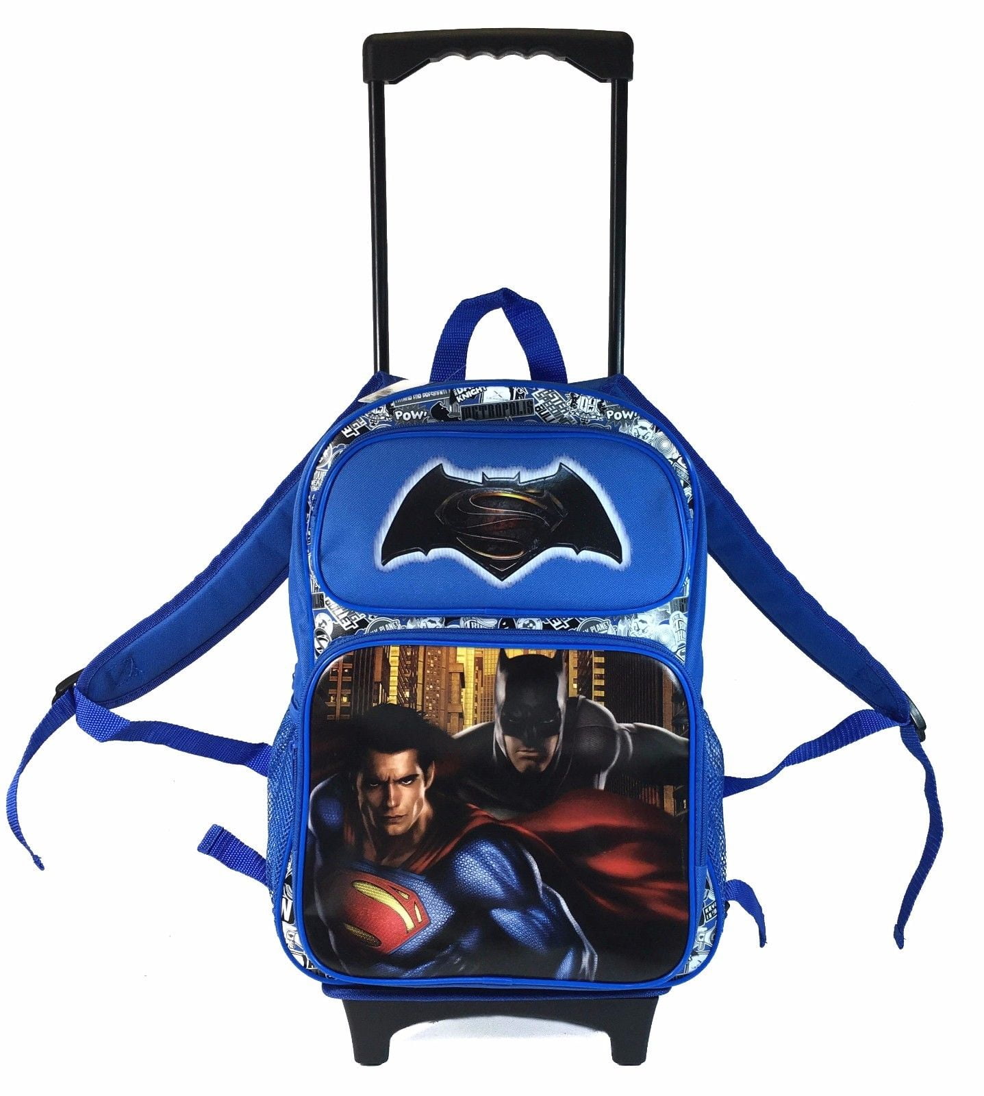 Batman Rolling Backpack 16/" Large Rolling Backpack Lunch Bag 2 pc Set