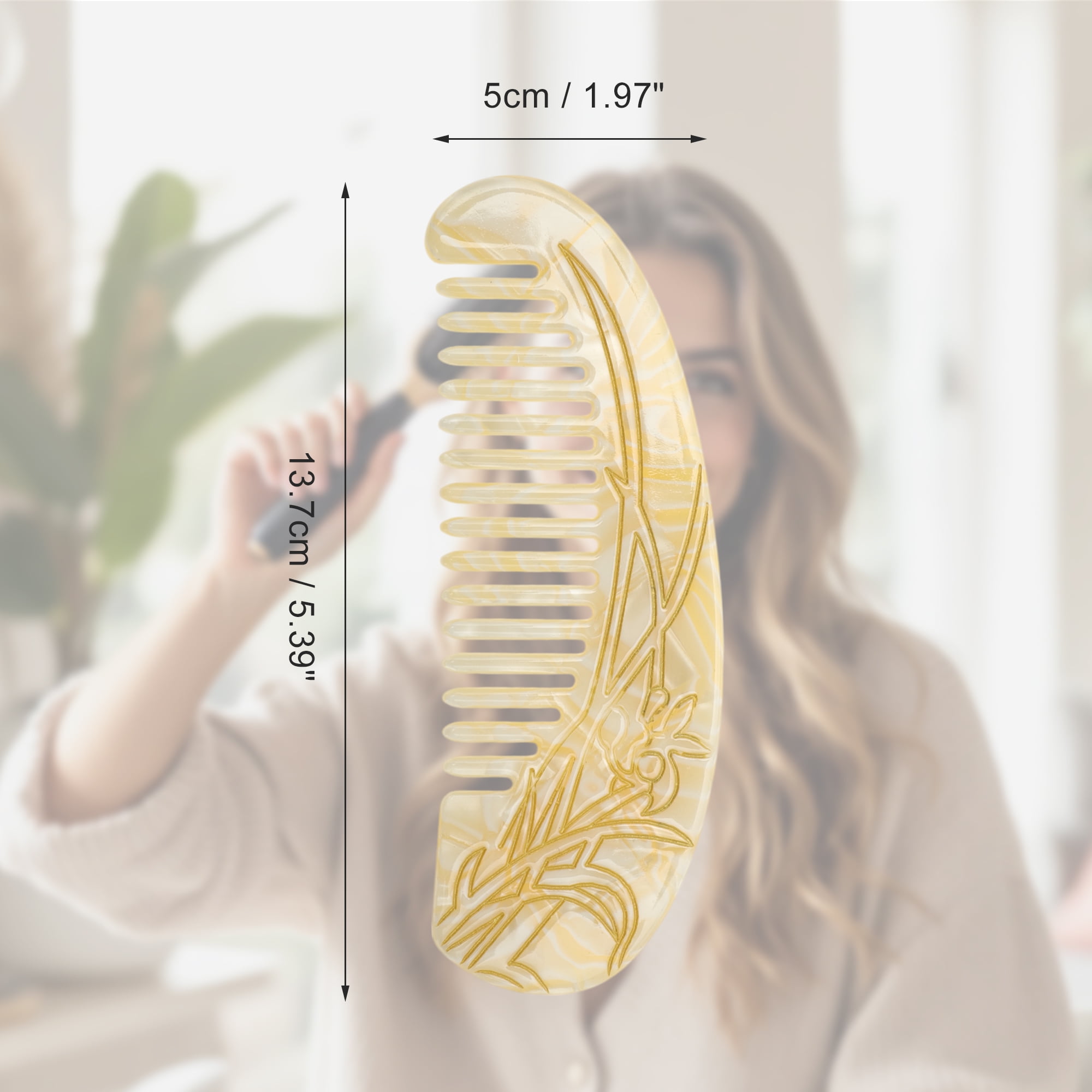 Unique Bargains 1 Pc Floral Half Round Hair Comb for All Hair Types Styles Yellow