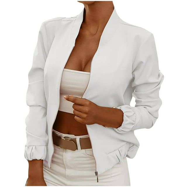 Chaquetas para mujer Casual Color sólido Manga larga Manga larga Chaqueta con cremallera Odeerbi ODB-3