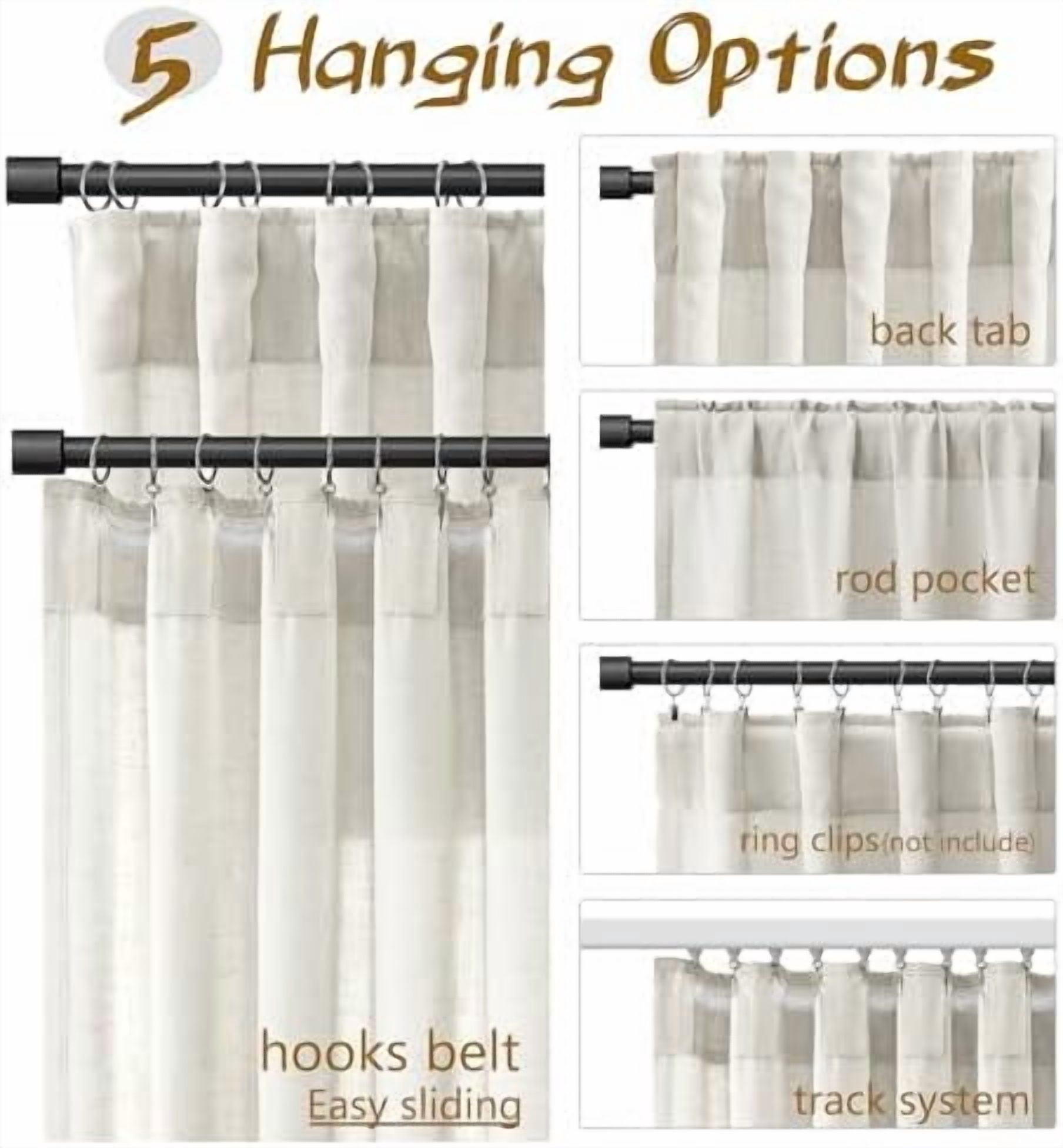 Beige White Linen Semi Sheer Curtains 63 Inches Length Light Filtering Neutral Farmhouse Boho Rod Pocket Back Tab Hook Belt Clip Rings Window Drapes for Bedroom Living Room 2 Panels 52x63