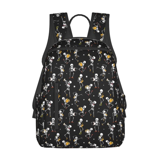 Fotbe Playing Music Skeletons Mochila Ligera para Hombres y Mujeres - Duradera y Resistente al Agua, Ideal para Escuela, Trabajo, Viajes y Uso Diario
