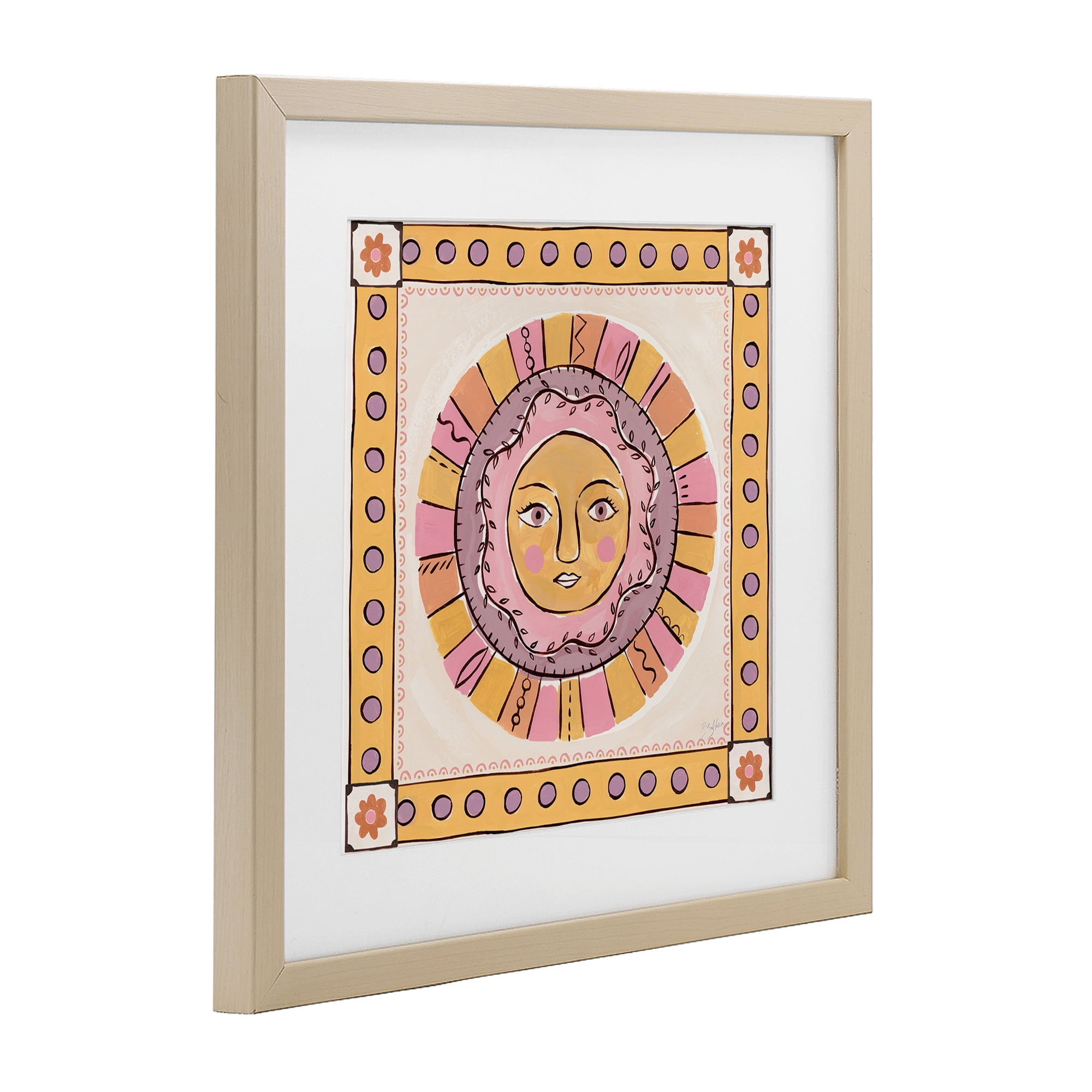Stupell Industries Pastel Sun Face with Border Birch Framed Print Under Glass, design by Two If By Sea Studios