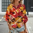 thumbnail image 3 of Pastel Rainbow Lollipop Women's V-Neck Blouse With 3/4 Ruffled Bell Sleeves Casual Top Ladies Blouses, 3 of 7