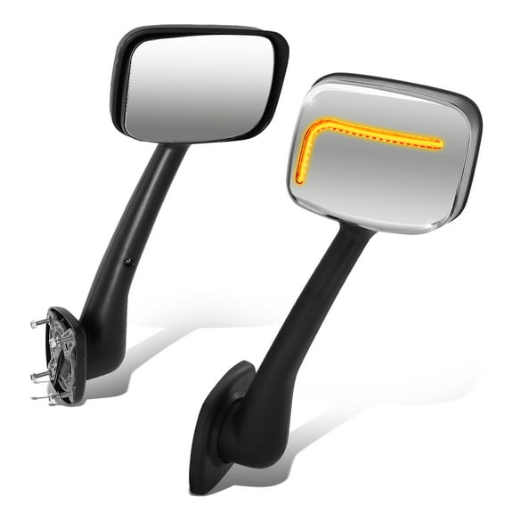 DNA Motoring MIRROR-HAY-006-CH For 2008-2017 Freightliner Cascadia Manual Sequential L-Pattern LED Amber Turn Signal Side Hood Mirrors 09 10 11 12 13 14 15 16
