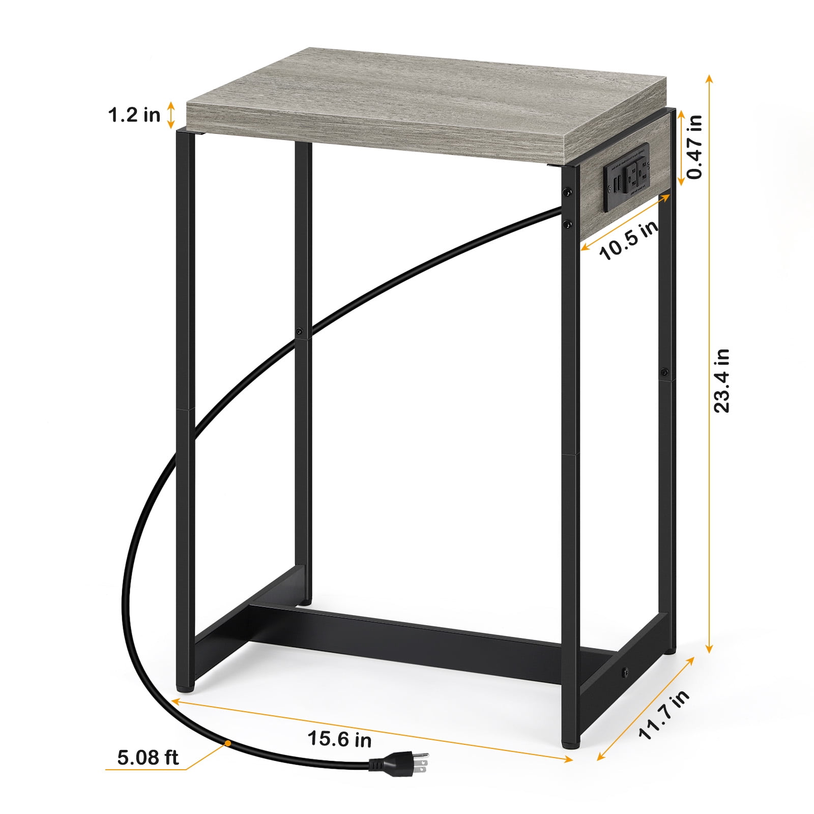 Set of 2 Nightstands Narrow Side Table End Table with USB Ports and Outlets, Gray