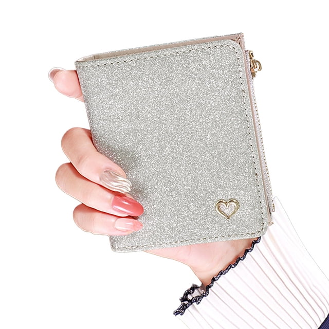 Cartera plegable con hebilla y cremallera para estudiantes, pequeña y sencilla, color gris