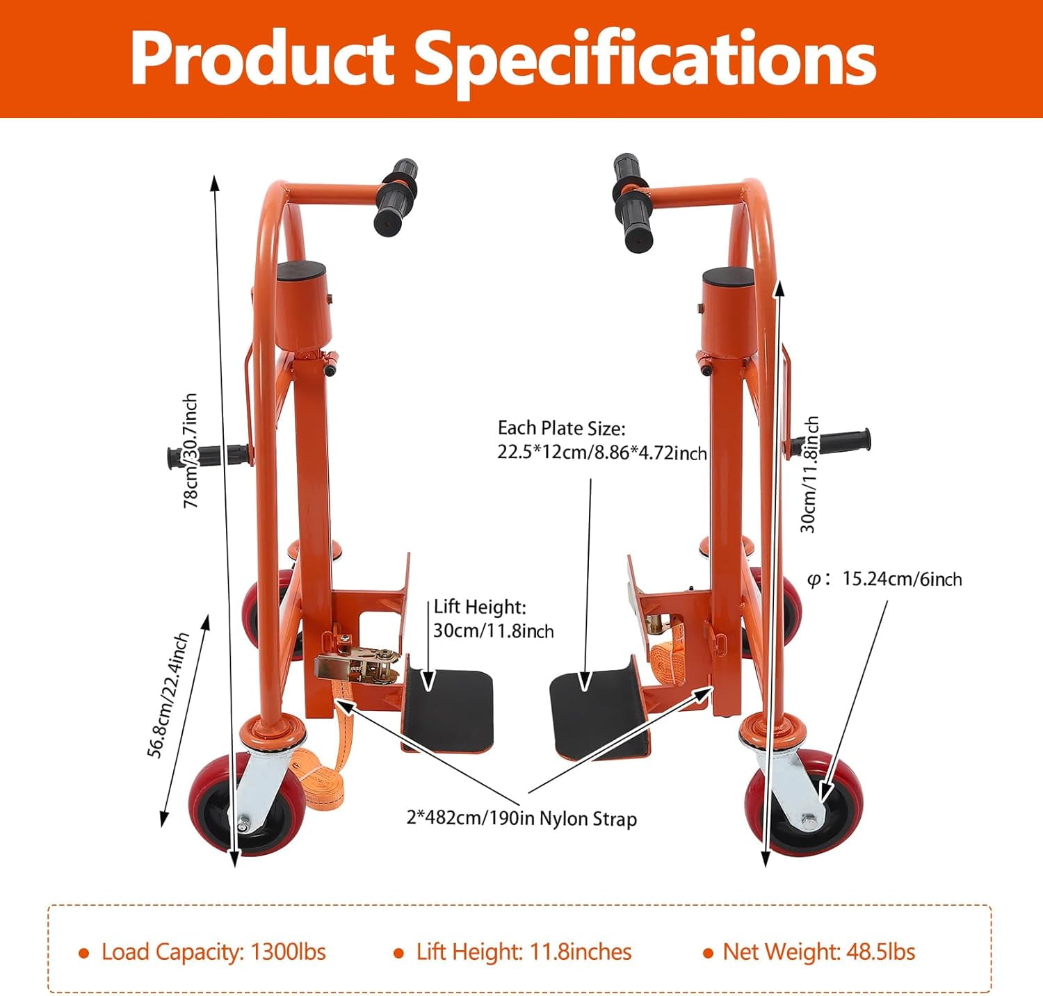 Manual Furniture Move Tool 11.8In Lift Height Moving Tool Set Furniture Crate Mover with Wheels 1300 LBS Furniture Handling Tool Height Adjustable Furniture Move Tool (Orange)