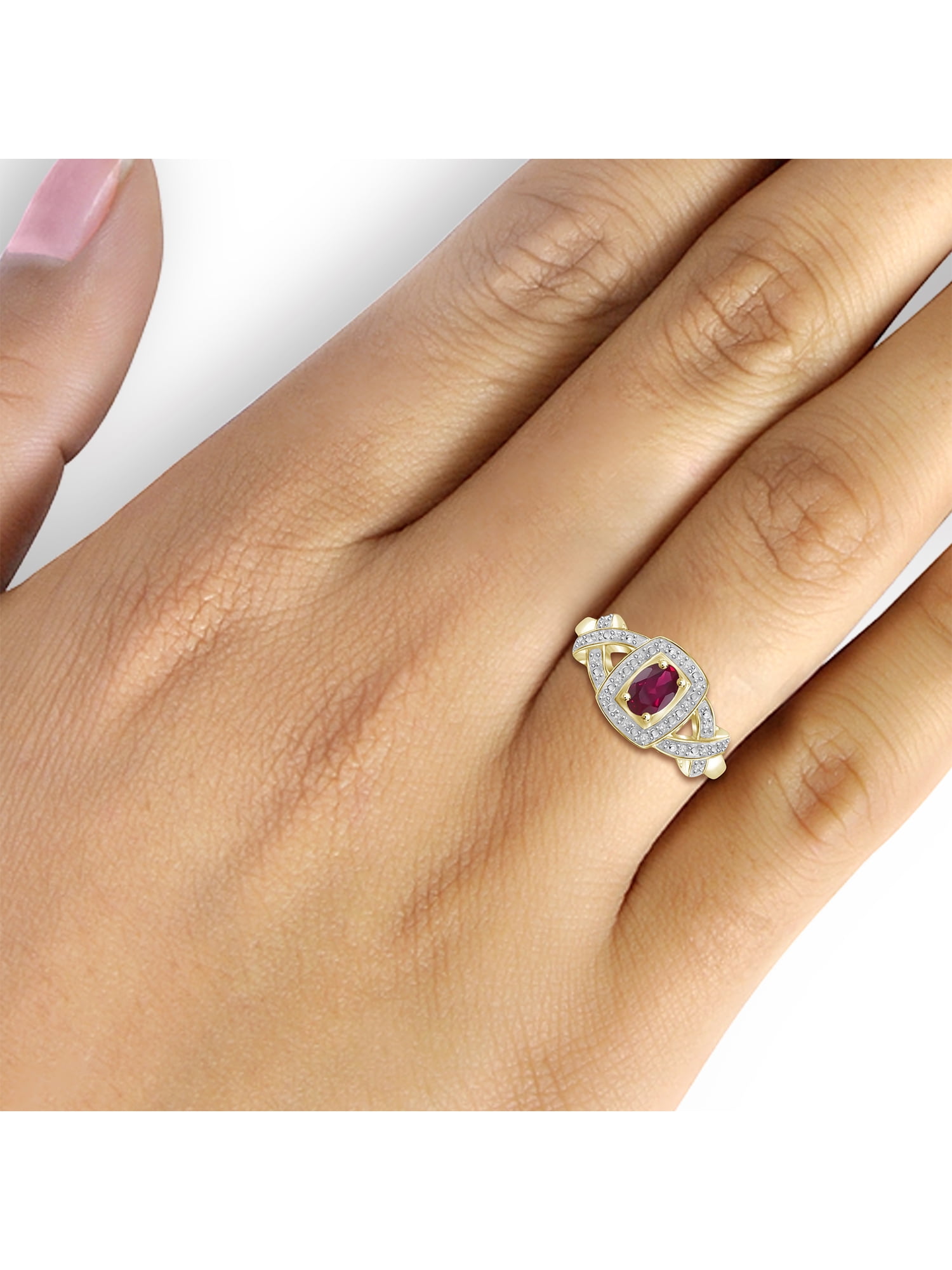 JewelersClub Ruby Ring Birthstone Jewelry – 0.50 Carat Ruby 14K Gold Plated Silver Ring Jewelry with White Diamond Accent – Gemstone Rings with Hypoallergenic 14K Gold Plated Silver Band
