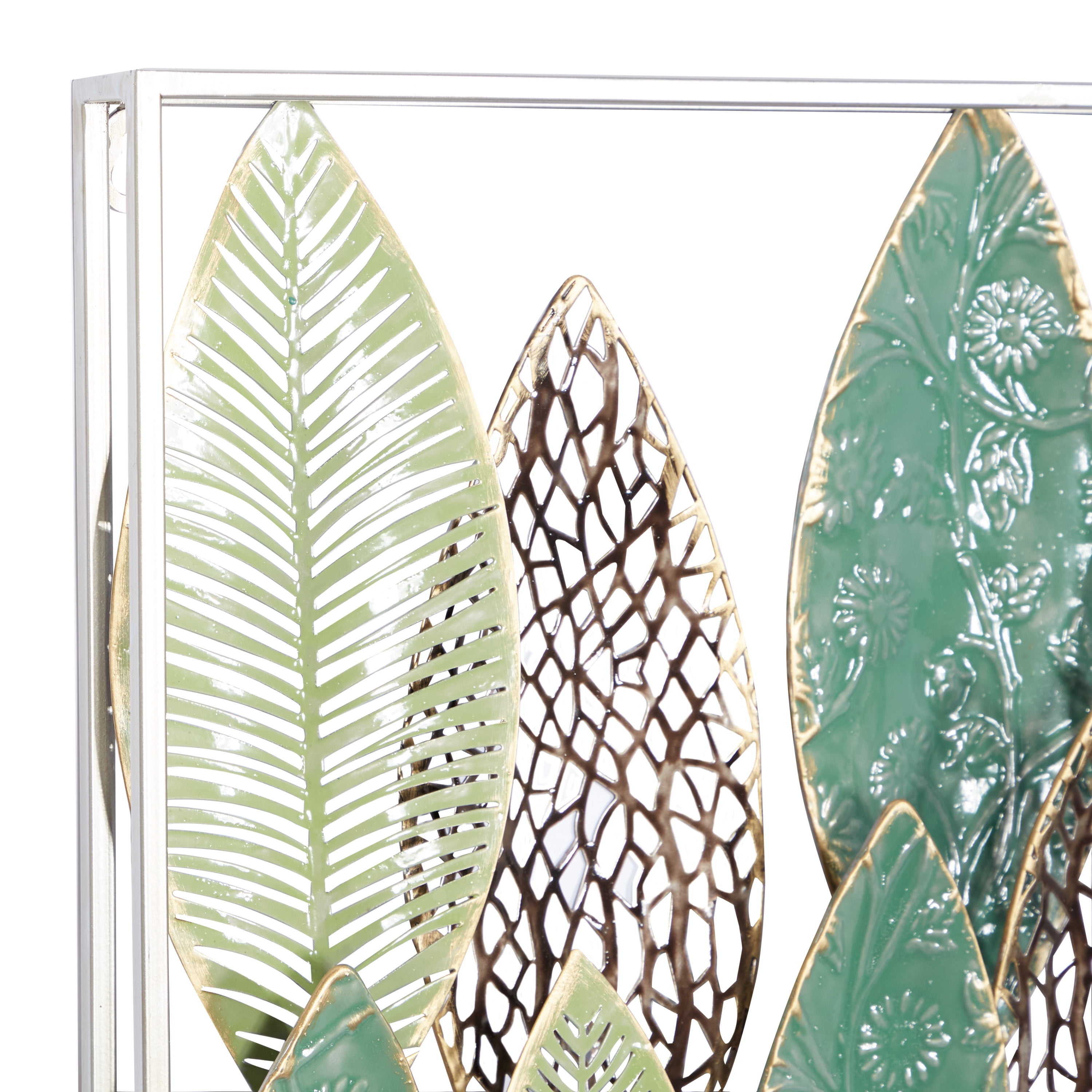 DecMode Green Metal Tall Cut-Out Leaf Wall Decor with Intricate Laser Cut Designs