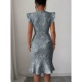 thumbnail image 2 of Elegant Jacquard Commuter Dress, Summer Floral Square Neck Knee-Length Dress for Women, 2 of 10