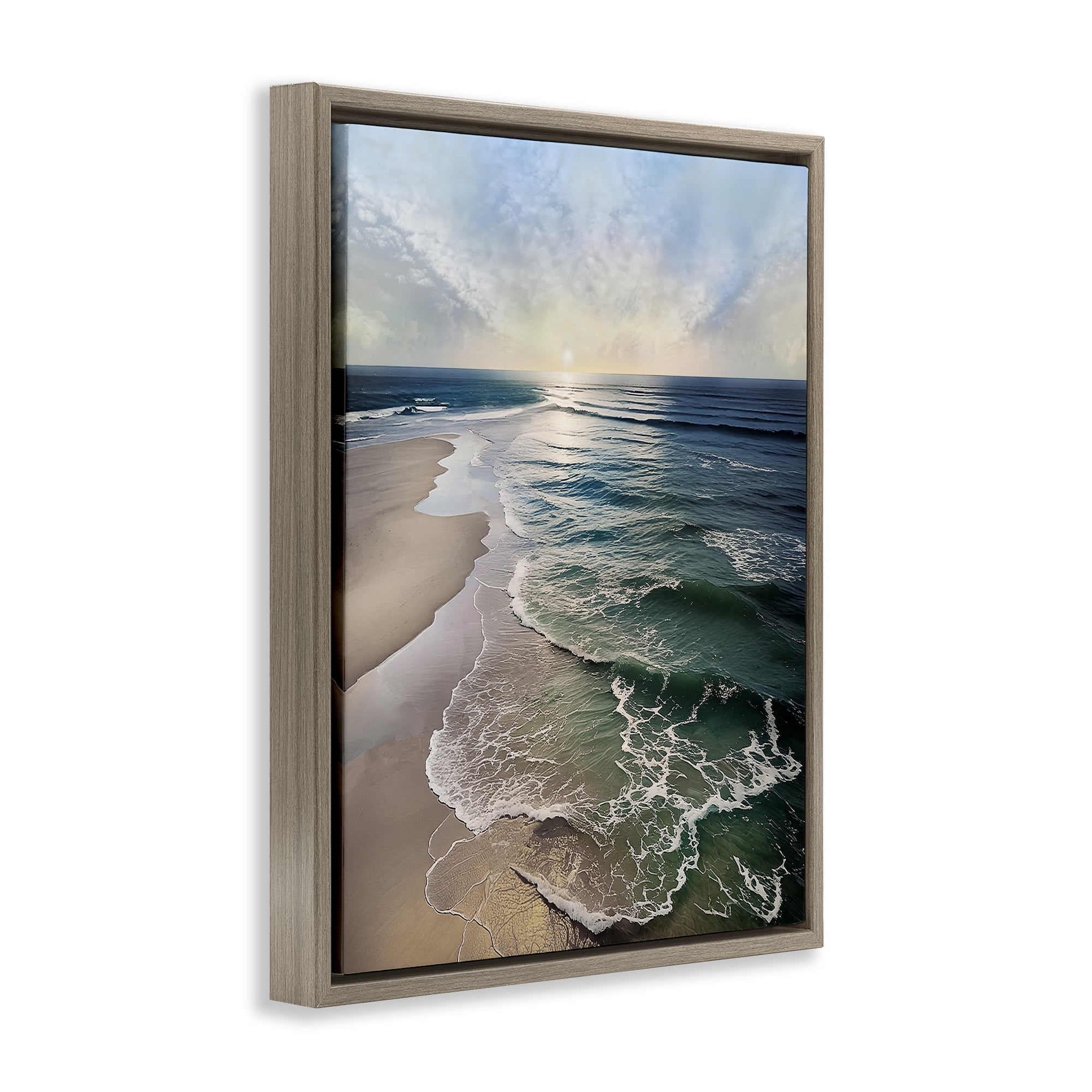 Stupell Industries Tranquil Shoreline with Soft Light Brown Framed Floater Canvas Wall Art, design by Mike Calascibetta