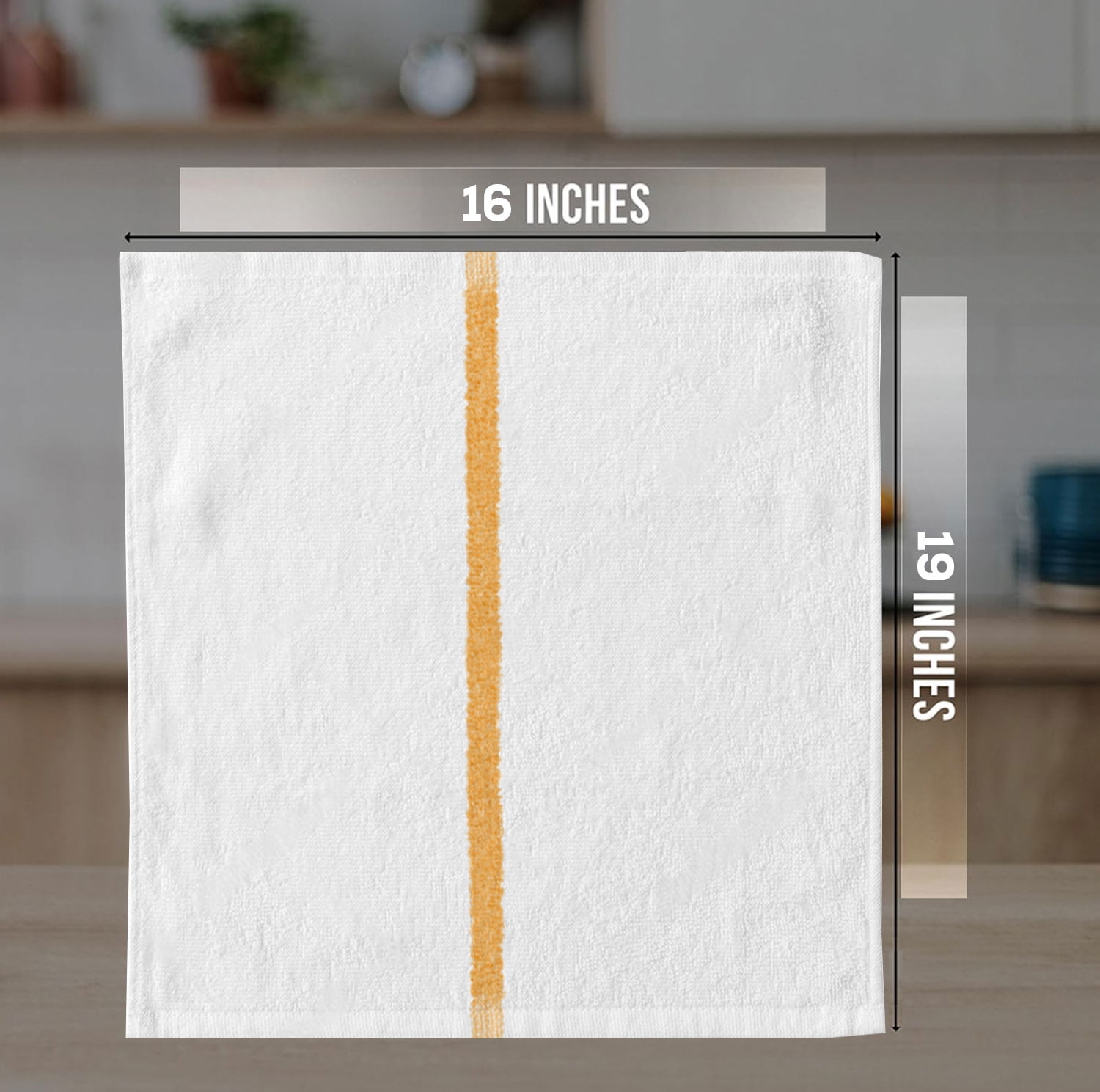 GOLD TEXTILES 36 PC Cotton Blend White Bar Mop Kitchen Towels 32oz Gold Stripe Commercial Use 16"x19"