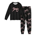 thumbnail image 4 of SonxaHe Toddler Girls' Outfits Valentine's Day Bow Print Loungewear T Shirt Pants Kids Sleepwear Soft Cozy Casual Outfit Set Black,Sized 3-4, 4 of 6