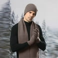 thumbnail image 2 of Ediodpoh Double Layer Knit Hat Scarf and Gloves Set Thick Warm Windproof Ear Protection Three Piece Coffee, 2 of 3