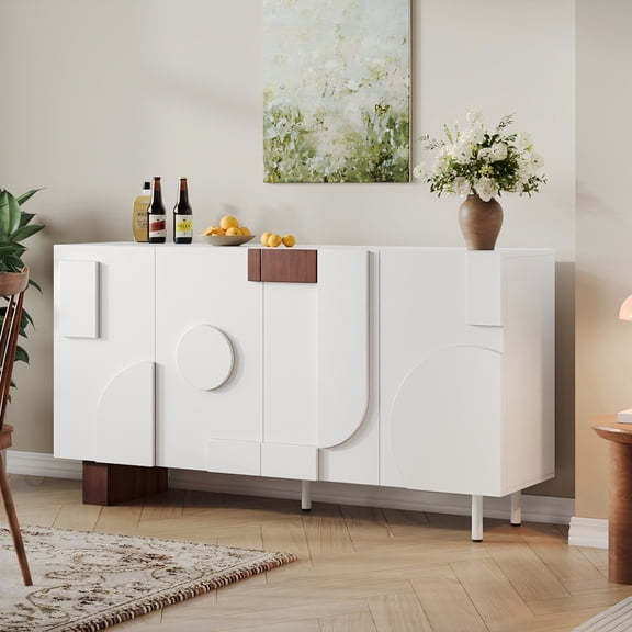 Christopher Knight Home 62.9" Modern Sideboard Buffet Cabinet, 4-Door Storage with Adjustable Shelves, White
