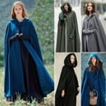thumbnail image 3 of Grueso Otoño Invierno mujer capa con un solo botón diseñador femenino Vintage con capucha sólido hasta el suelo Medieval capa larga abrigos, 3 of 5