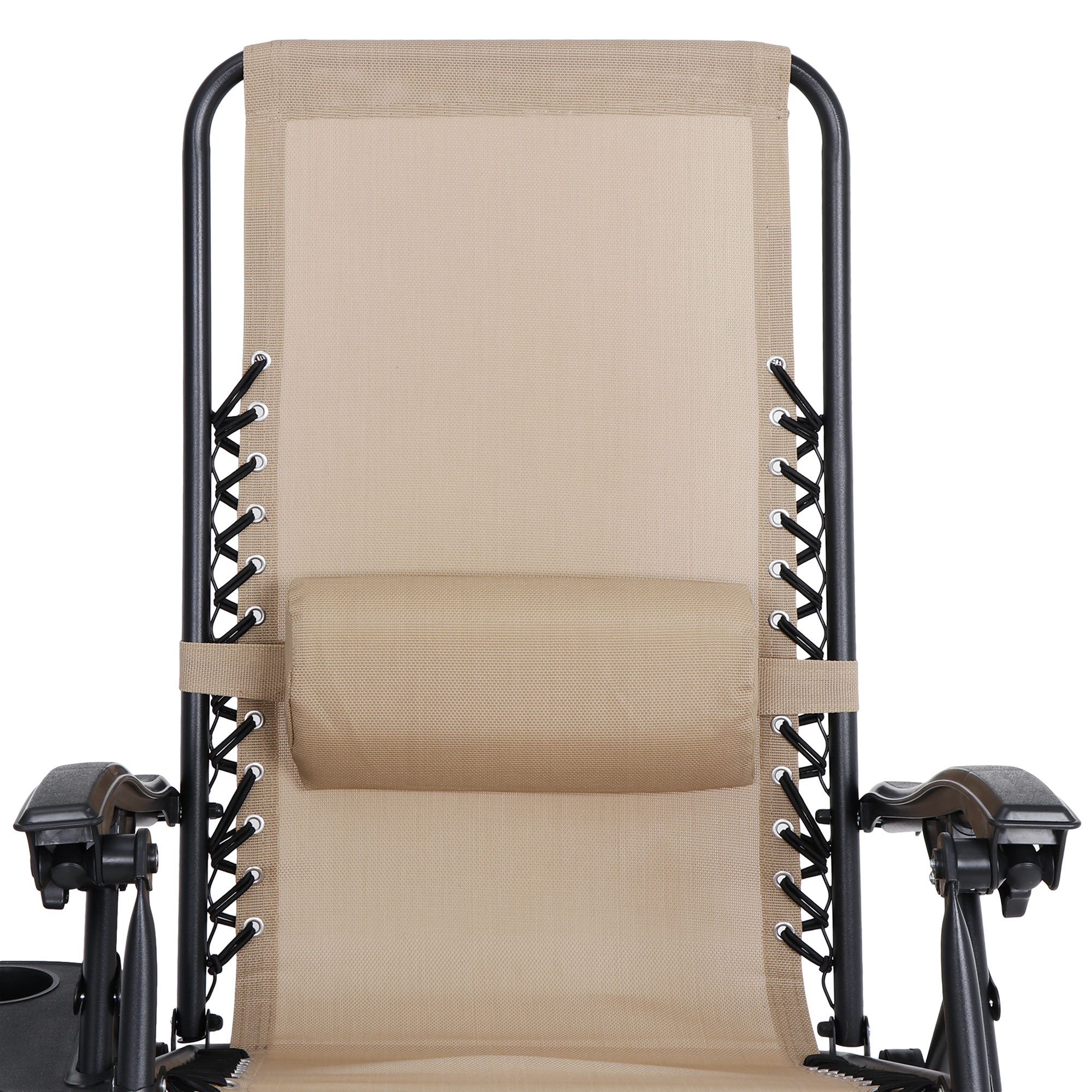 ZENSTYLE Set of 2 Adjustable Recline Chairs Zero Gravity Patio Beach Lounge 330LBS W/ Cup Holders Beige - image 5 of 9