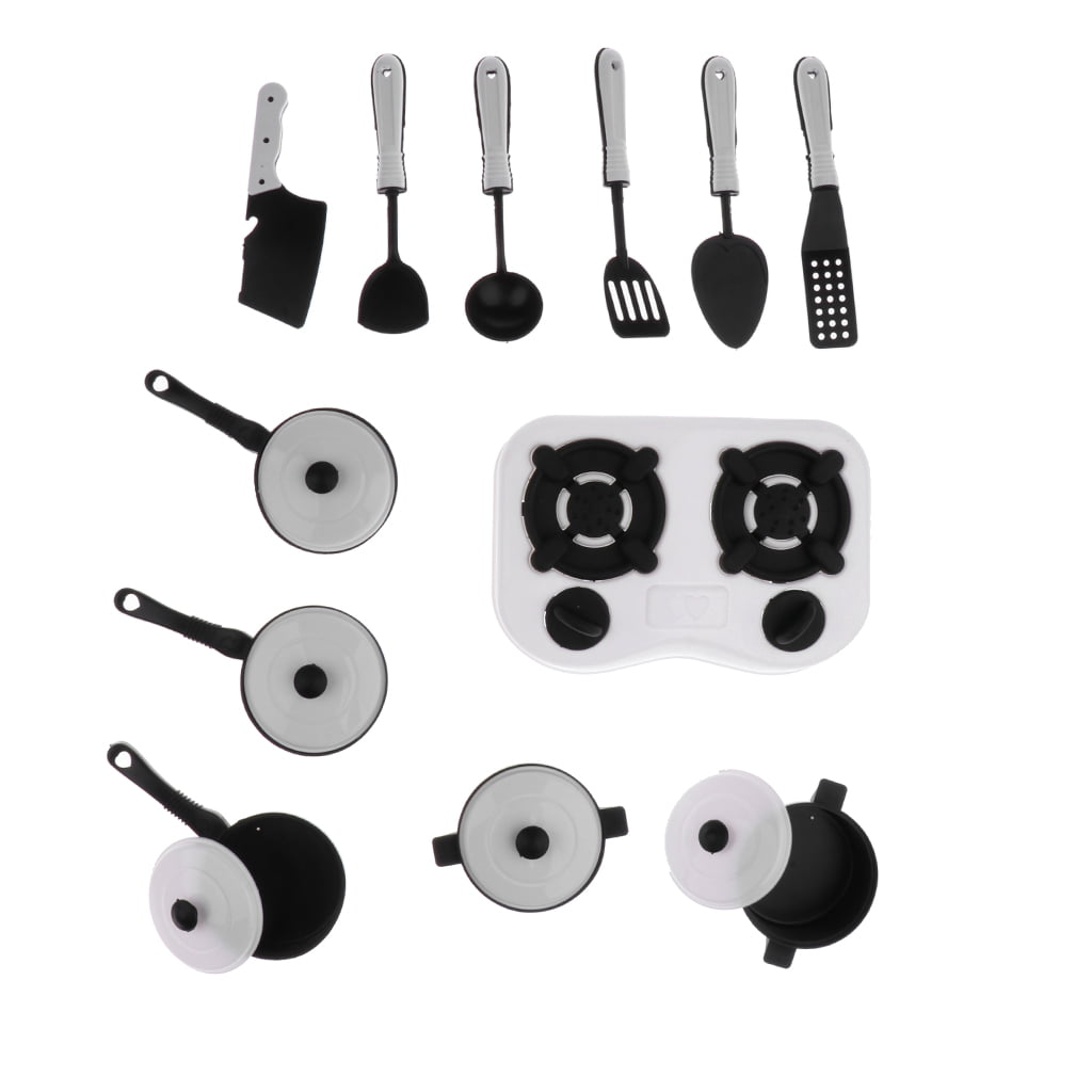 Pans & More Pots 12pc White Kitchen Pretend Toy Plastic Cookware Playset 