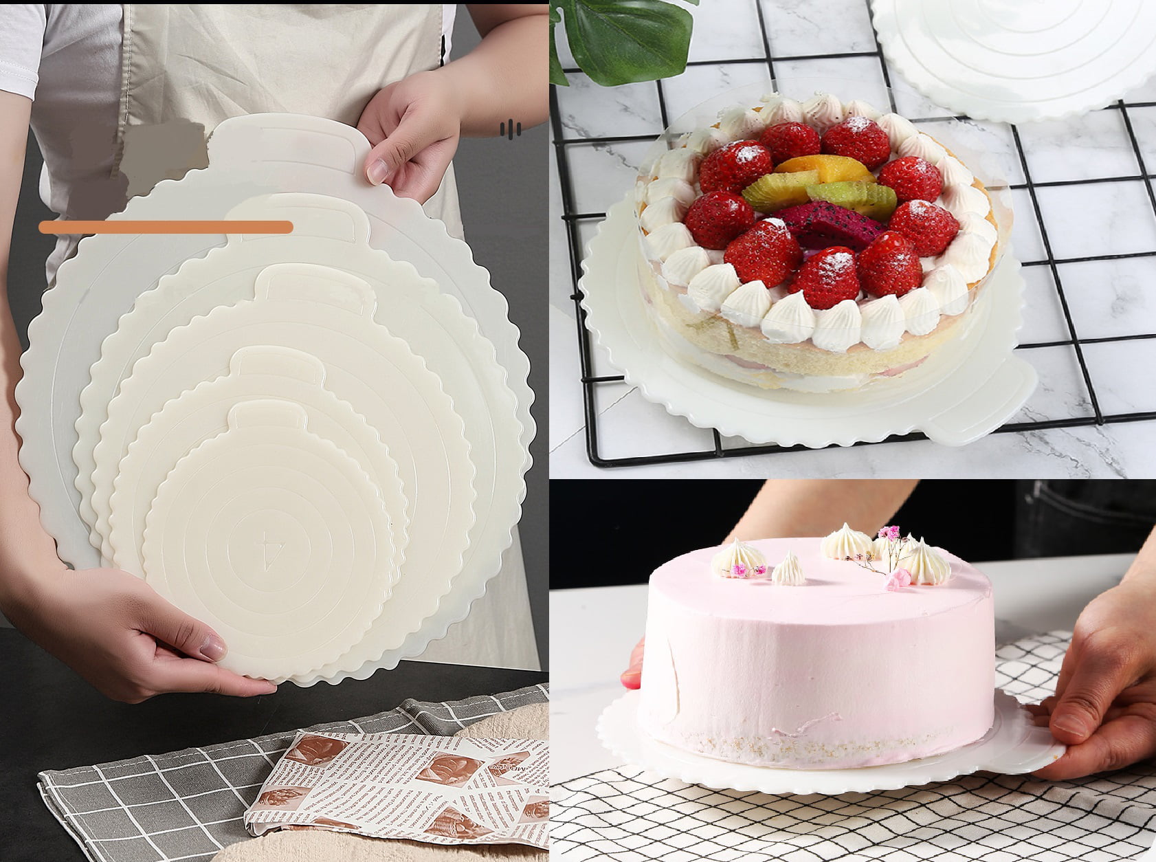 Reusable Round Mousse Cake Boards Plastic Cake Base  Dessert Tray With Handles 