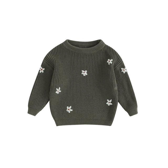FOCUSNORM Chandail d'Automne pour Tout-Petite Fille Bébé, Motif Jacquard de Fleurs Manches Longues Col Rond Tricot