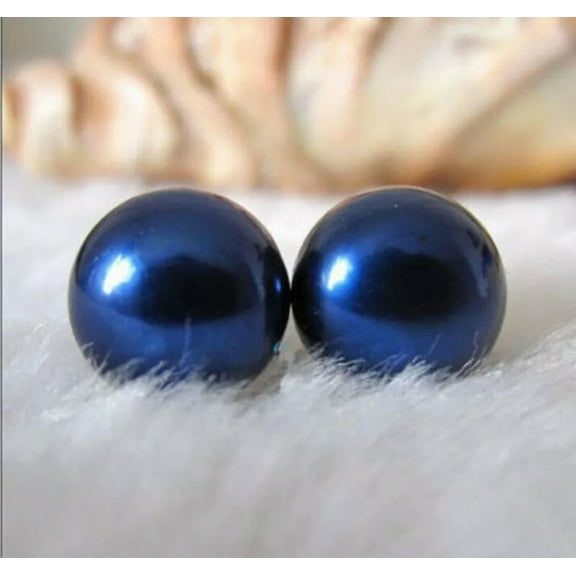 K-KED 7-8mm Dark Blue Cultured Pearl Silver Stud Earrings AAA ping
