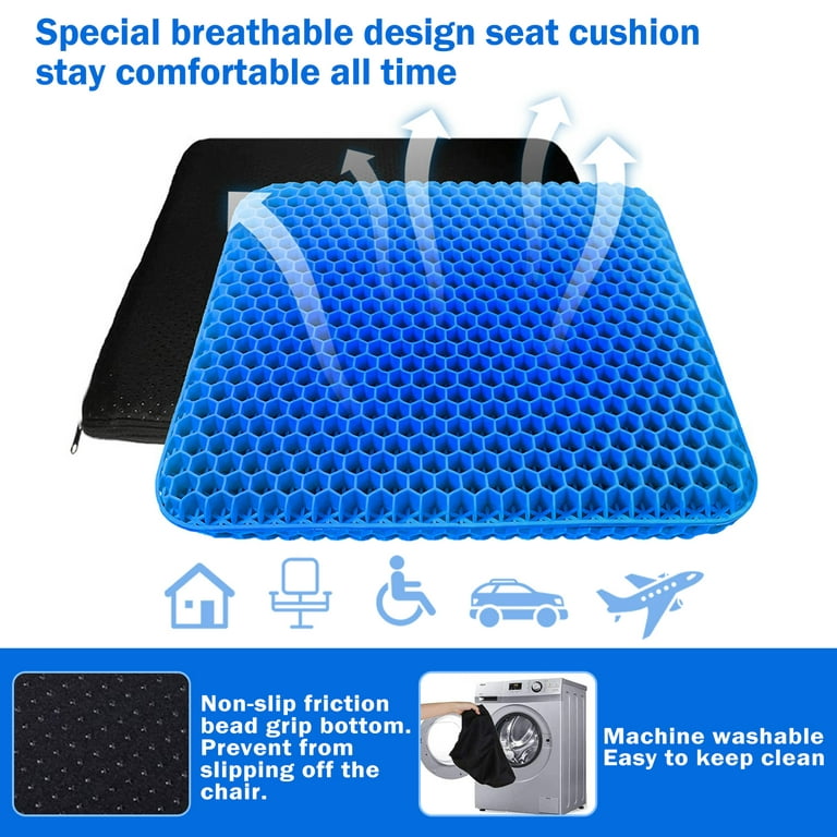 Gel Cooling Seat Cushion w/ 2.4 inch Extra Thick Honeycomb Pressure Absorbing, Breathable, Ergonomic,Non-Slip Bottom & Orthopedic Design for Comfort