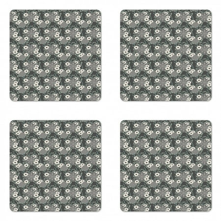 

Vintage Coaster Set of 4 Nostalgic Essential Mandala Ornate with Anemone Flowers and Eucalyptus Leaves Square Hardboard Gloss Coasters Standard Size Multicolor by Ambesonne