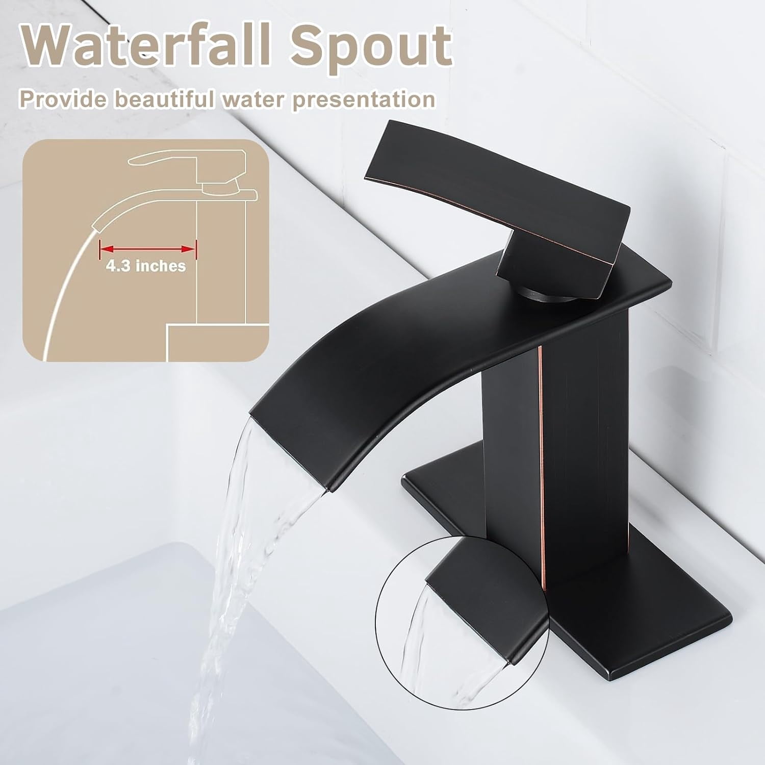 Kede Oil Rubbed Bronze Waterfall Bathroom Faucet Lavatory Single Handle 1 or 3 Hole Bathroom Sink Faucet Washbasin Faucet with Deck and Pop-up Drain