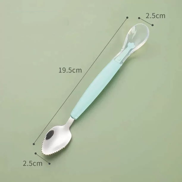 Cucharas de Bebé de Acero Inoxidable: Conjunto de Cucharas de Alimentación de Doble Cabeza, Silicona de 19,5 cm Y Acero Inoxidable para Purés, Bocadillos Y Cucharas de Alimentación para Bebés