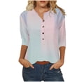 thumbnail image 2 of Pulls Pulls pulls Décontractés Vêtements de Mode d'Automne Confortables 2023 Casual Manches 3/4 Femmes Imprimé Col Rond Boutonné Tunique de Base T-shirts Chemisiers, 2 of 5