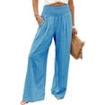 thumbnail image 5 of Tummy Control Women High Waisted Lounge Pants Casual Wide Leg Boho Trouser Summer Drawstring Sweatpants with Pocket, 5 of 6