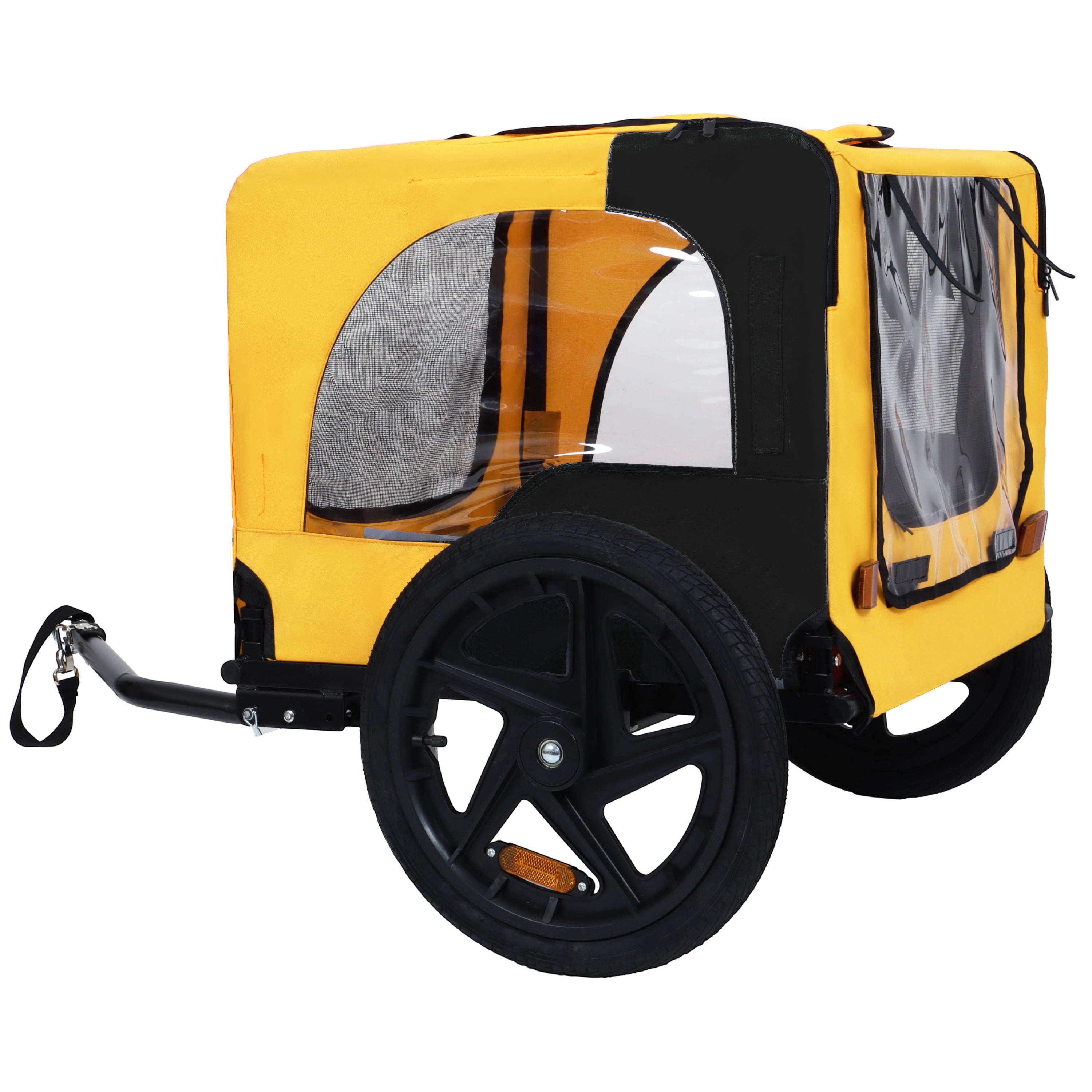 Foldable Pet Bike Trailer for Small & Medium Dogs, Steel Frame Bicycle Dog Carrier with Universal Coupler, 16" Inflatable Wheels, Waterproof Fabric, Internal Leash & Safety Flag