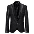 thumbnail image 2 of BADHUB Mens Sequin Blazer Sparkle Suit Prom Jacket Party Shiny Tuxedo Banquet Celebration Fashion Sport Coat Black XL, 2 of 5