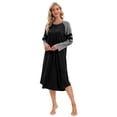 thumbnail image 3 of Women Long Sleeve Nightgown Loose Fit Sleepshirt Spring Fall Calf-Length Soft House Dress Round Neck Comfy Sleepwear Loungewear, Black S-3XL, 3 of 7