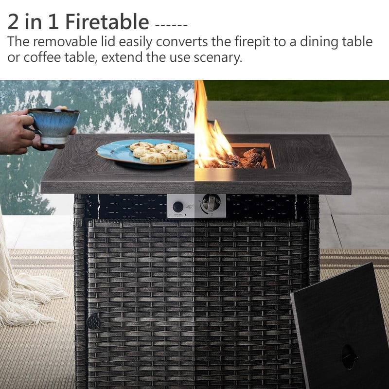PARKWELL Outdoor Patio Furniture Set with Fire Pit Table,All-Weather Conversation L-Shaped Sectional Sofa with No-slip Thick Cushions,Backyard Porch Garden Poolside Balcony Set,Gray/Navy