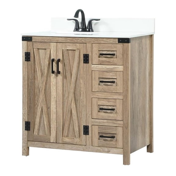 Elegant Decor Grant 32" Single Bathroom Vanity with Backsplash in Natural Oak