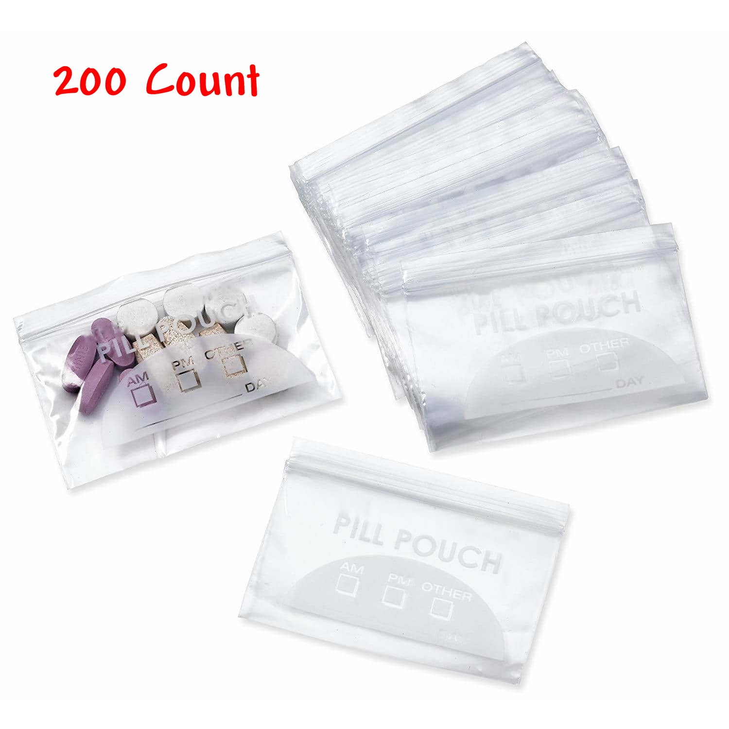 200 Piece Resealable Zipper Locking Pill Pouches with Labeling Area Perfect for Pills and