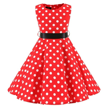 

Girls Vintage Dresses Sleeveless Girls Dress 50s Retro Kids Dresses Swing Rockabilly Party Dresses Floral Printed Swing Dresses with Belt