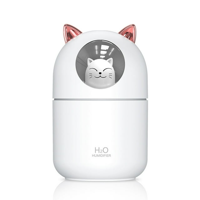 Cat Humidifier Cool Mist Humidifier for Home,Cute Cat Night Light for Bedroom Essential Pure Air for Baby Room,Easy Clean Quiet Operation Automatic Shut-off 300ML (White)