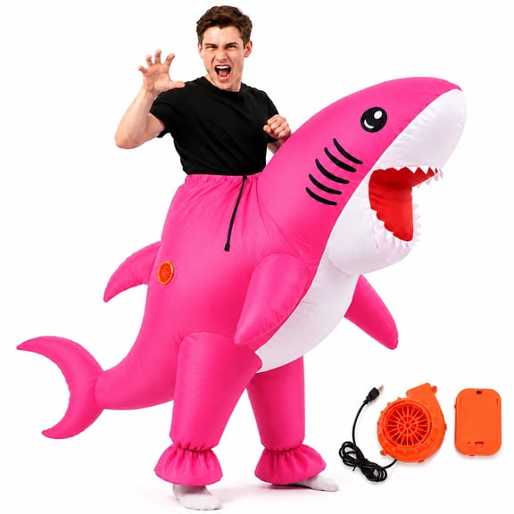 GOBWCOT Adult Ride On Shark Inflatable Costume, Funny Blow Up Costume Suit for Halloween Cosplay Party, One Size Fits Most