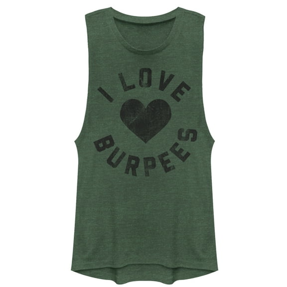 Junior's CHIN UP I Love Burpees Festival Muscle Graphic Tee Pine Green Heather X Small