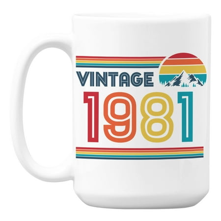 

Vintage 1981 feat. Retro Sunset White Ceramic Birthday Coffee & Tea Mug (15oz)