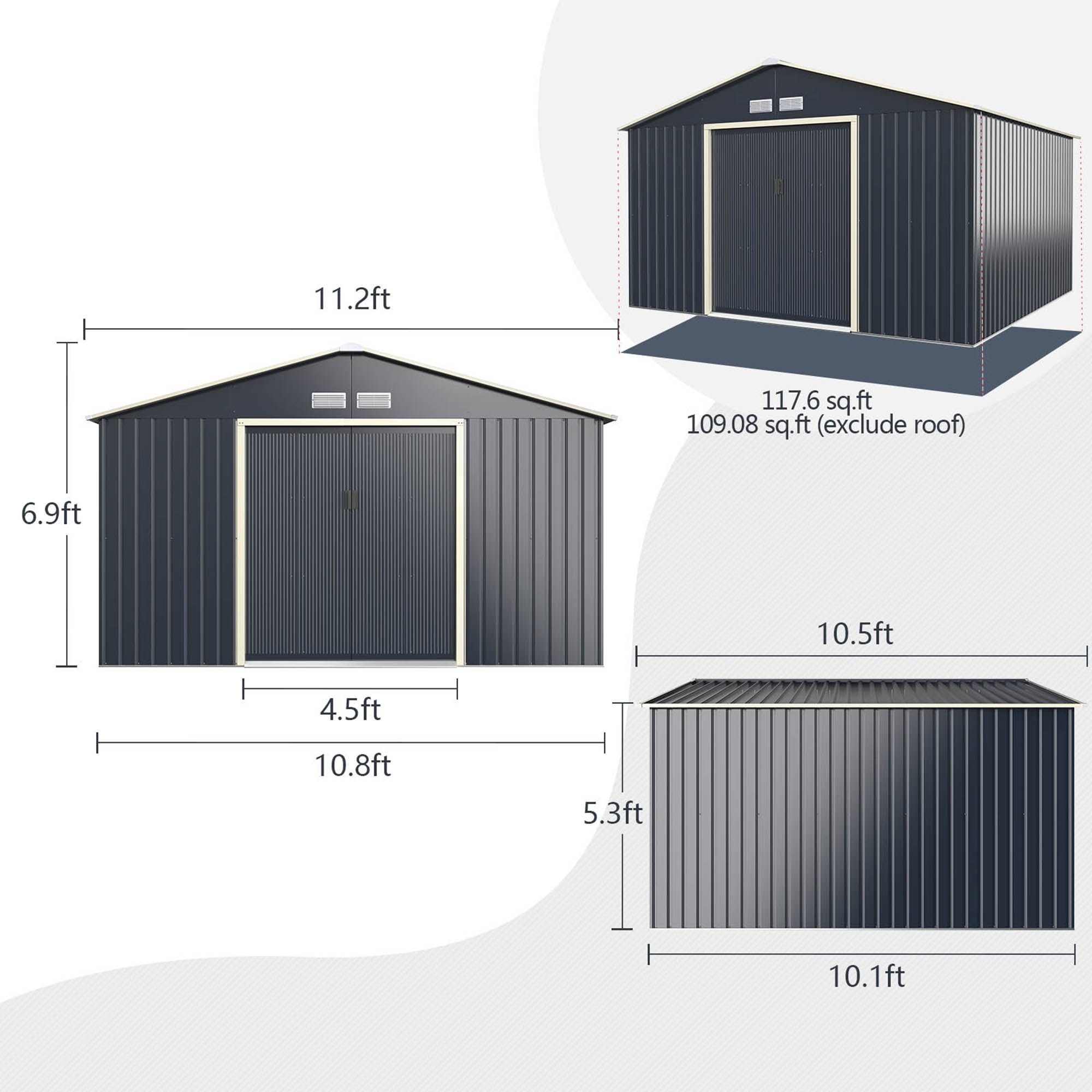 Gymax Large Backyard Work Garden Storage Shed 11' x 10' Outdoor