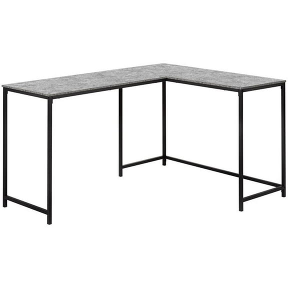 Pemberly Row 58" L Shaped Corner Faux Stone Top Computer Desk in Gray and Black