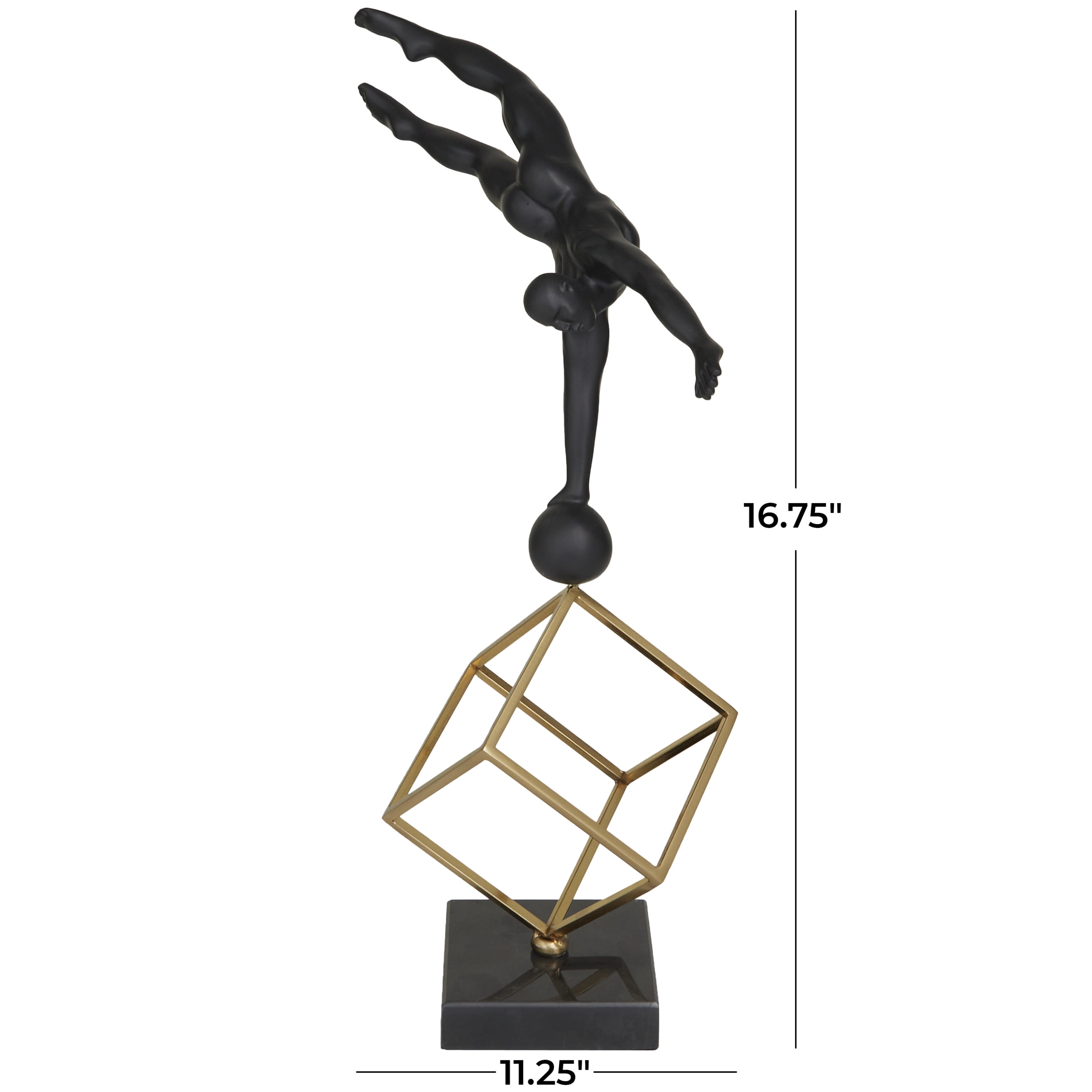 11" x 17" Black Marble Gymnast Sculpture with Gold Cube Base, by DecMode