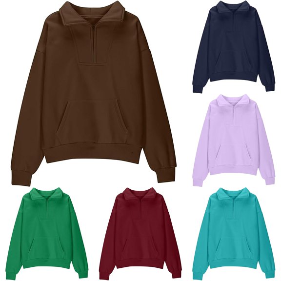 WAYUTE Sweatshirts for Girls Half Zip Stand Collar Soft Lined Solid Color Pullover Front Pocket Fall Outfits for Teen Girls Casual Streetwear,Brown,Size 9-10 Y