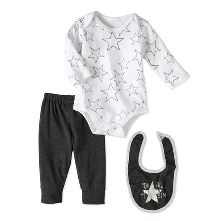 Bon Bebe Newborn Boy Bodysuit, Pants & Bib, 3pc Outfit Set