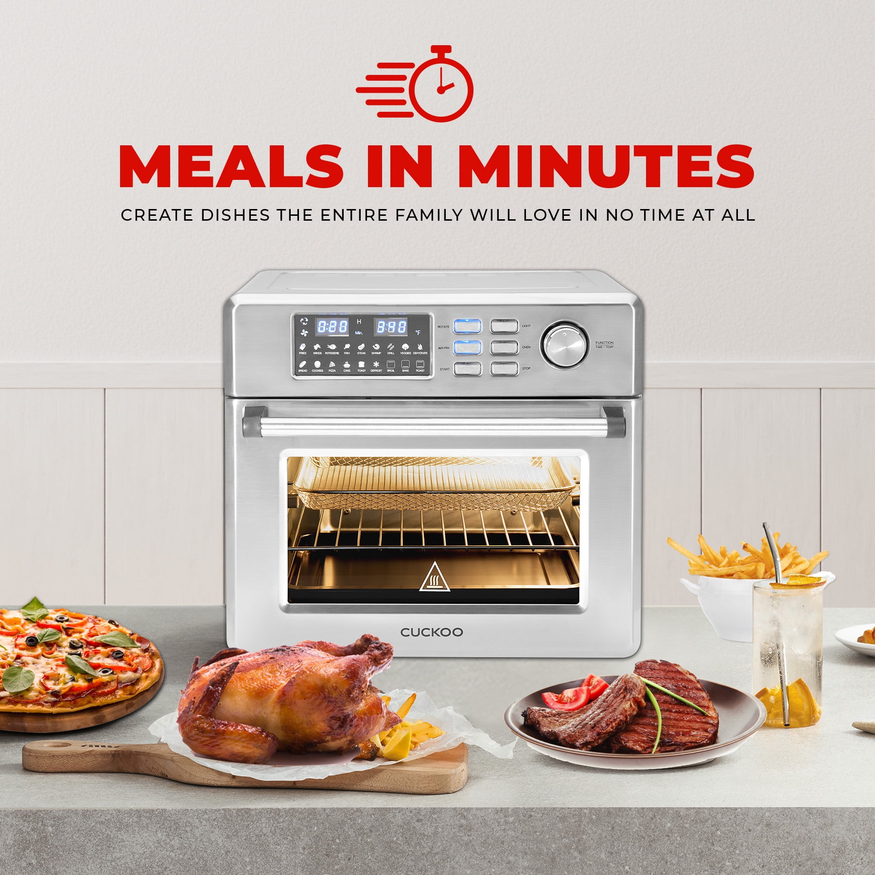 CUCKOO Air Fryer Oven, 18 Menu Modes with 360 Convectional Cooking, Includes 8 Accessories (Silver)
